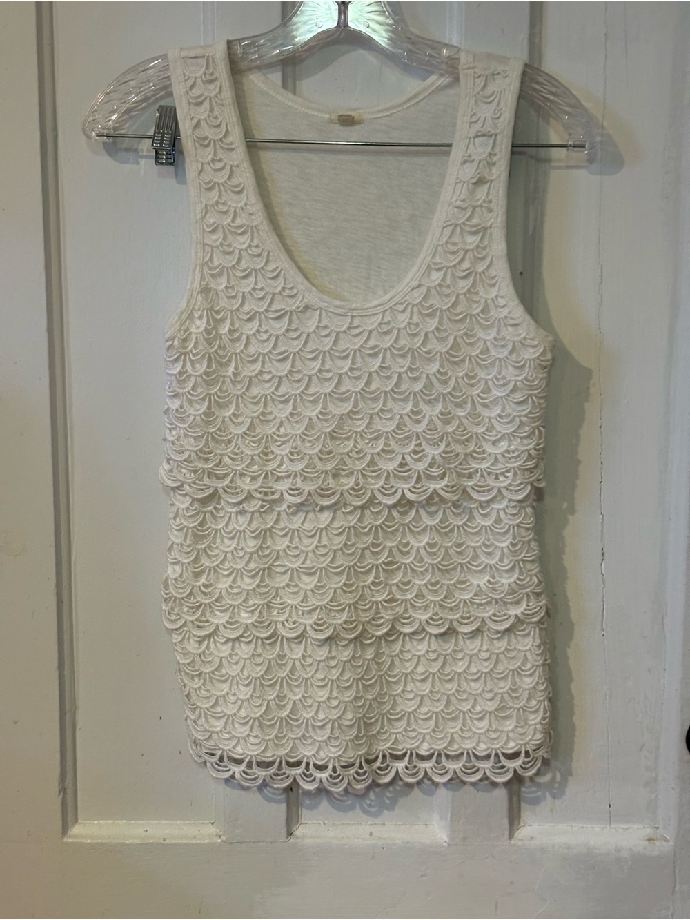 J. Crew White Scallop-Lace Sleeveless Tank